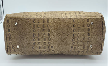 Lock & Key Genuine Croc Embossed Leather Handbag Satchel Taupe LARGER VERSION – Made In Italy
