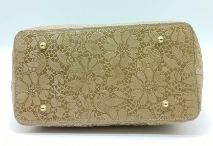 Taupe Genuine Leather Floral Embossed Handbag Satchel – Made In Italy