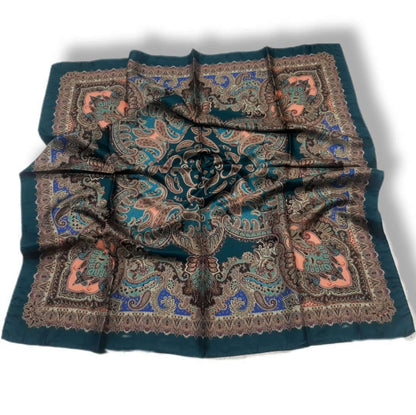 Teal Paisley Design Silk Twill Square Scarf 35x35 – Made In Italy - DumasvilleBoutique