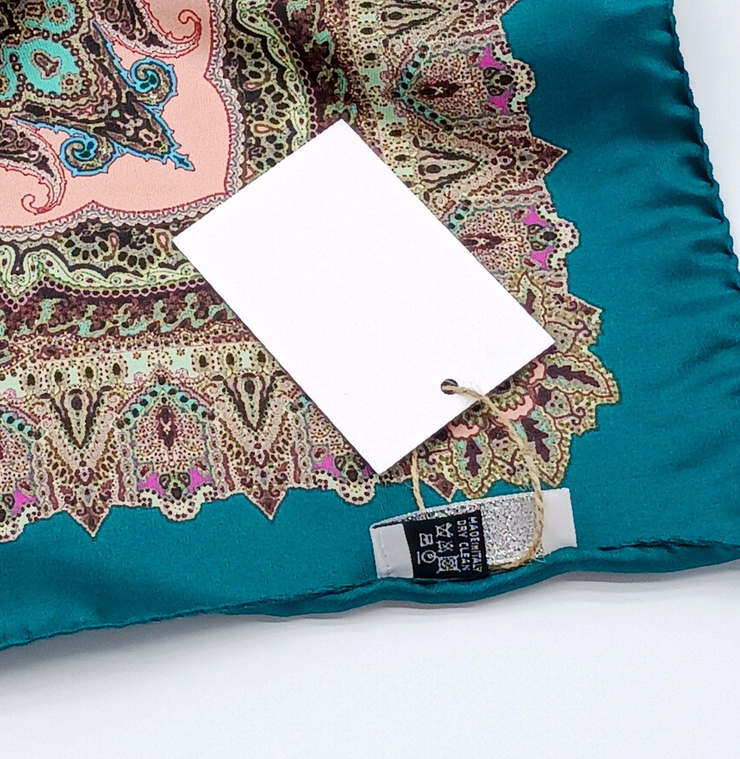 Teal Paisley Design Silk Twill Square Scarf 35x35 – Made In Italy - DumasvilleBoutique