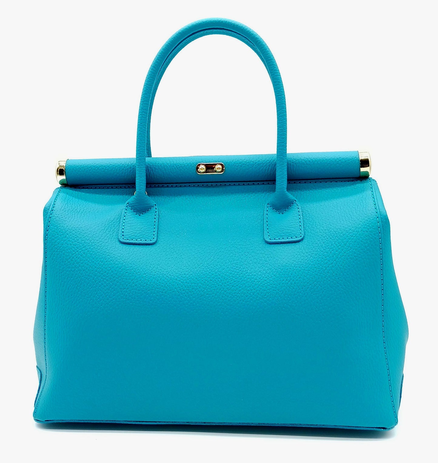 Lock & Key Genuine Pebble Leather Satchel Handbag - Turquoise – Made In Italy