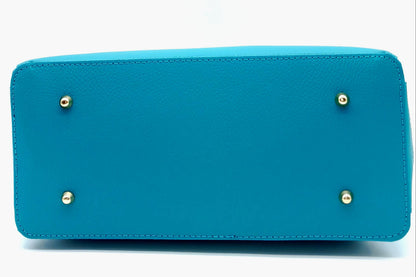 Lock & Key Genuine Pebble Leather Satchel Handbag - Turquoise – Made In Italy