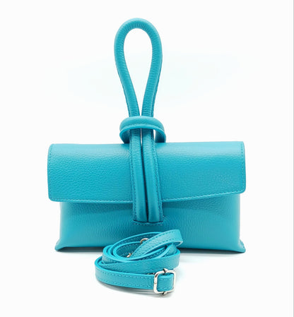 Genuine Pebble Leather Crossbody Handbag - Turquoise – Made In Italy