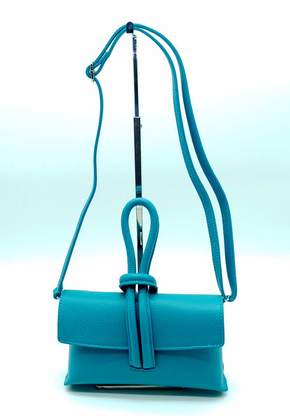 Genuine Pebble Leather Crossbody Handbag - Turquoise – Made In Italy
