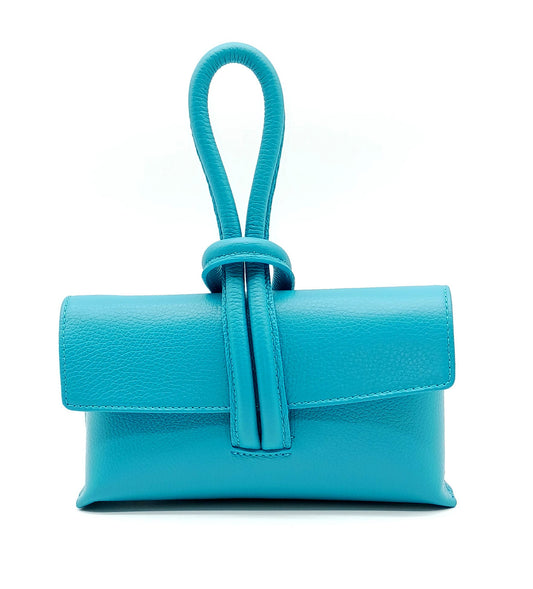 Genuine Pebble Leather Crossbody Handbag - Turquoise – Made In Italy