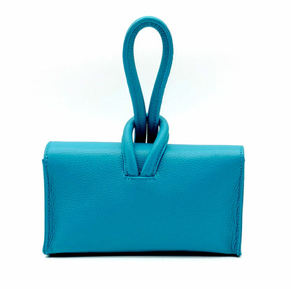 Genuine Pebble Leather Crossbody Handbag - Turquoise – Made In Italy