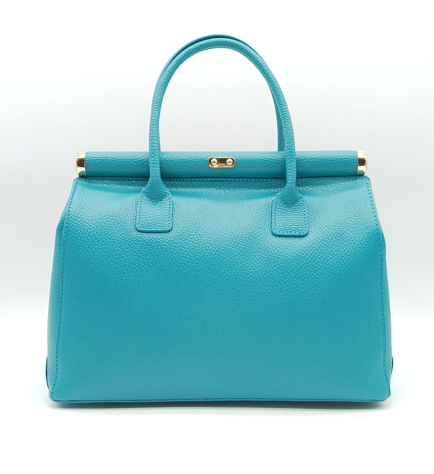 Lock & Key Genuine Pebble Leather Satchel Handbag - Turquoise – Made In Italy
