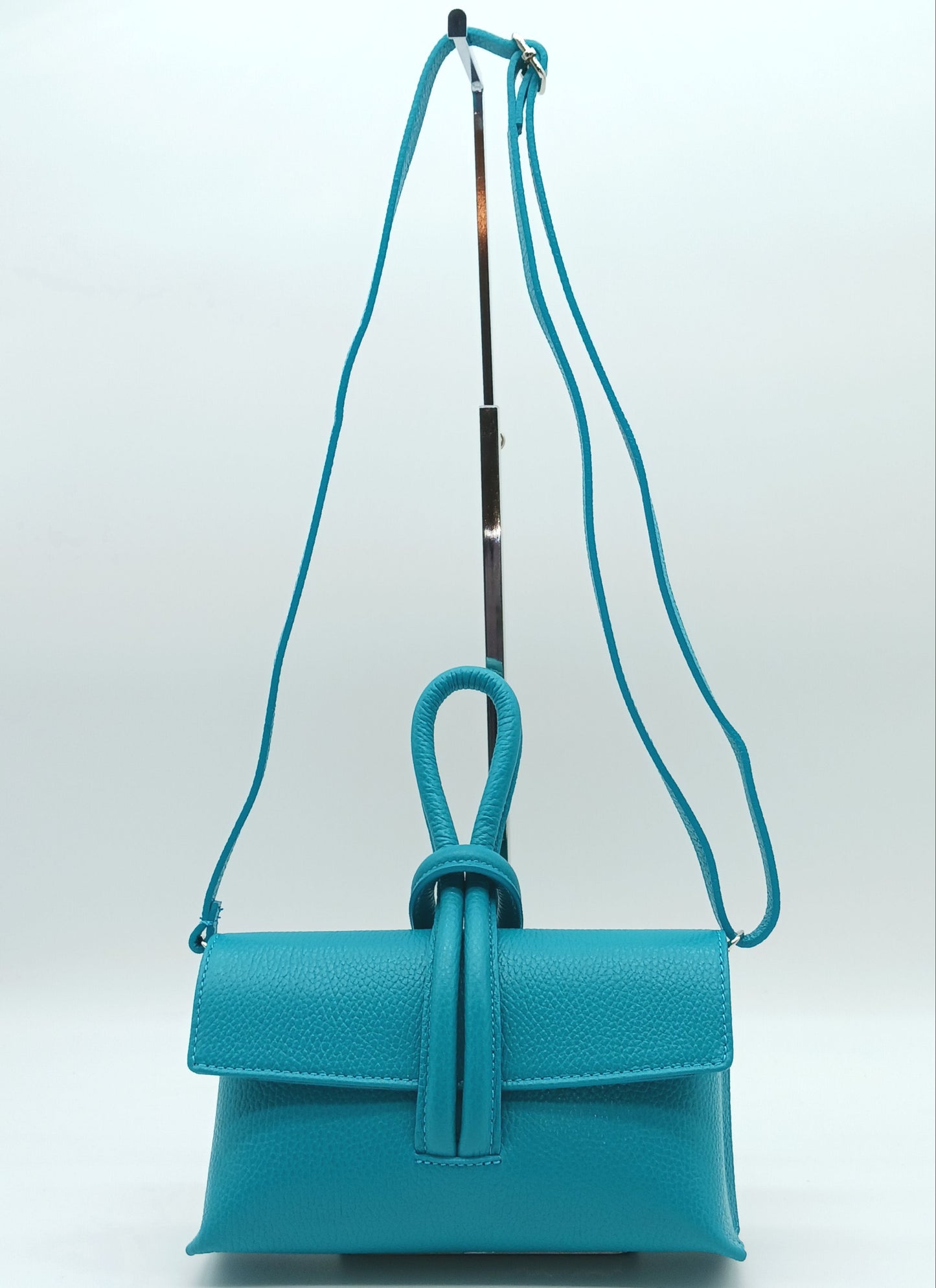 Genuine Pebble Leather Crossbody Handbag - Turquoise – Made In Italy