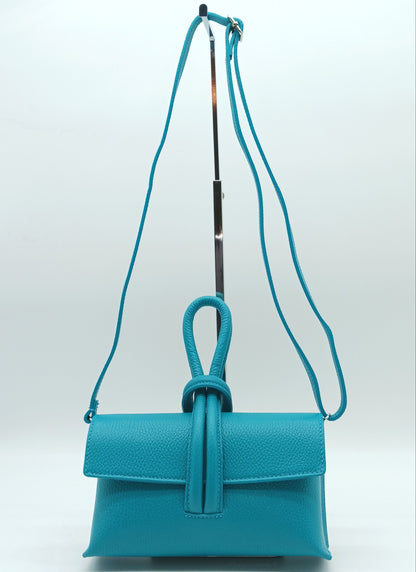 Genuine Pebble Leather Crossbody Handbag - Turquoise – Made In Italy