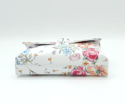 Genuine Pebble Leather Crossbody Handbag - White Floral – Made In Italy
