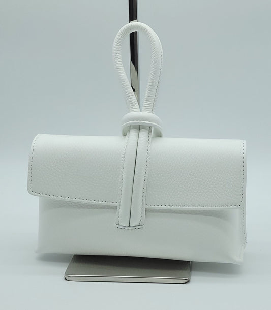 Genuine Pebble Leather Crossbody Handbag - White – Made In Italy