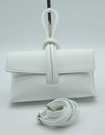 Genuine Pebble Leather Crossbody Handbag - White – Made In Italy