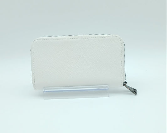 Genuine Pebble Leather Double Zip Wallet – Made In Italy - White
