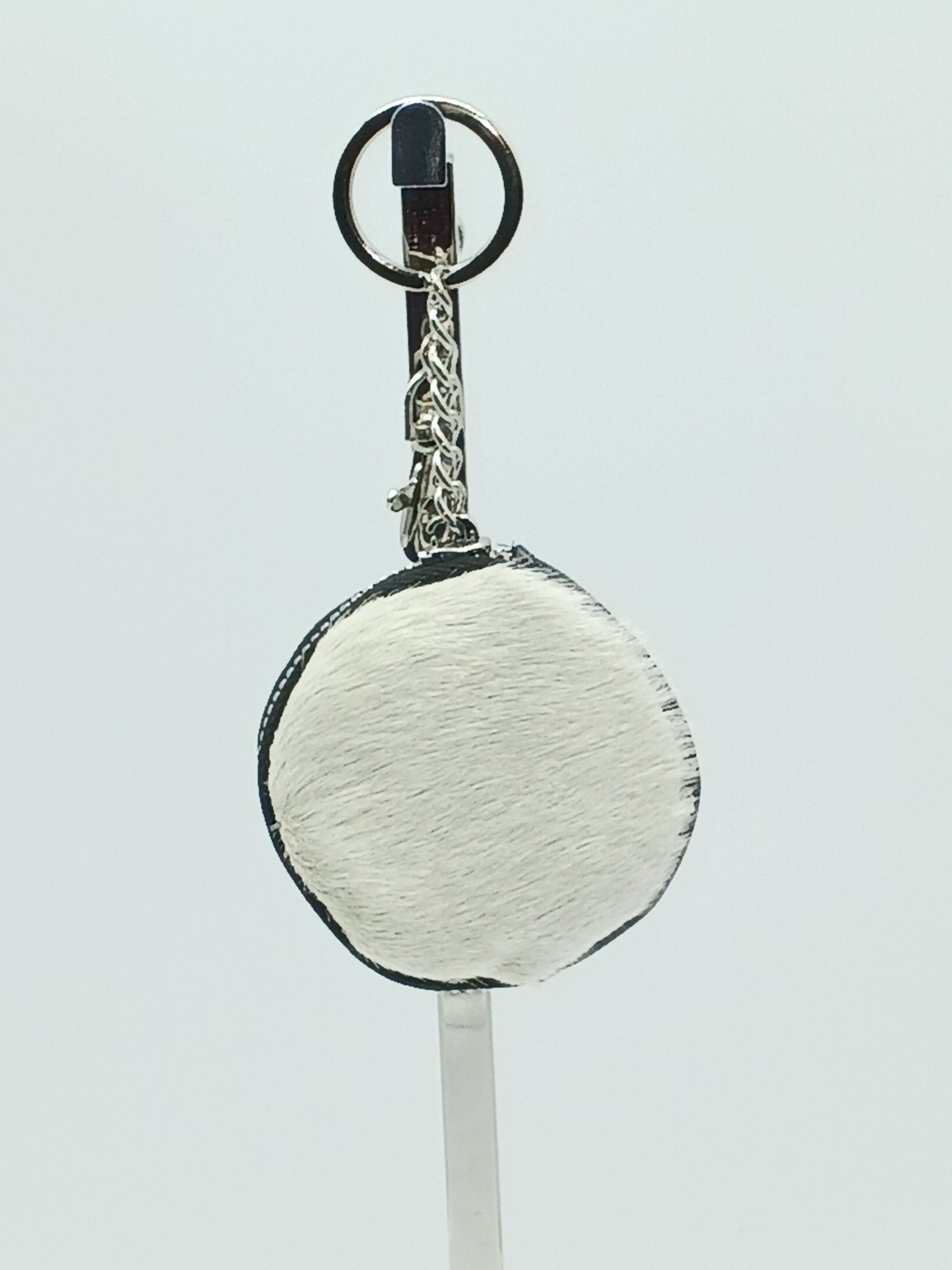 Italian Genuine Leather Pony Fur Coin Purse Key Ring Charm - White - DumasvilleBoutique