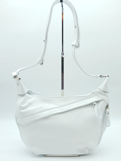 Genuine Pebble Leather Shoulder Handbag – Made In Italy - White