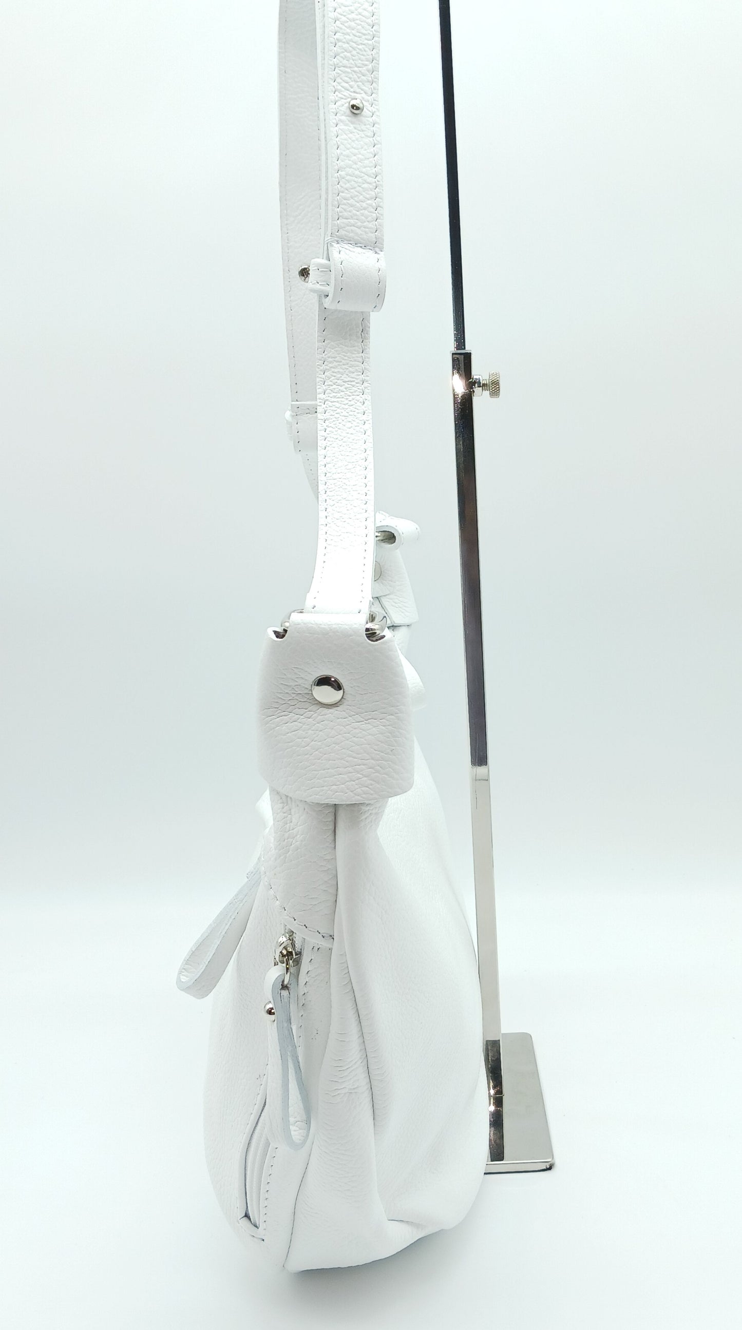 Genuine Pebble Leather Shoulder Handbag – Made In Italy - White