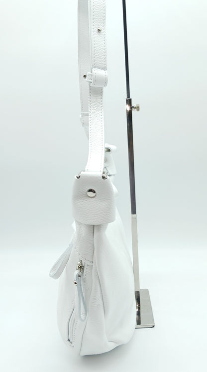Genuine Pebble Leather Shoulder Handbag – Made In Italy - White