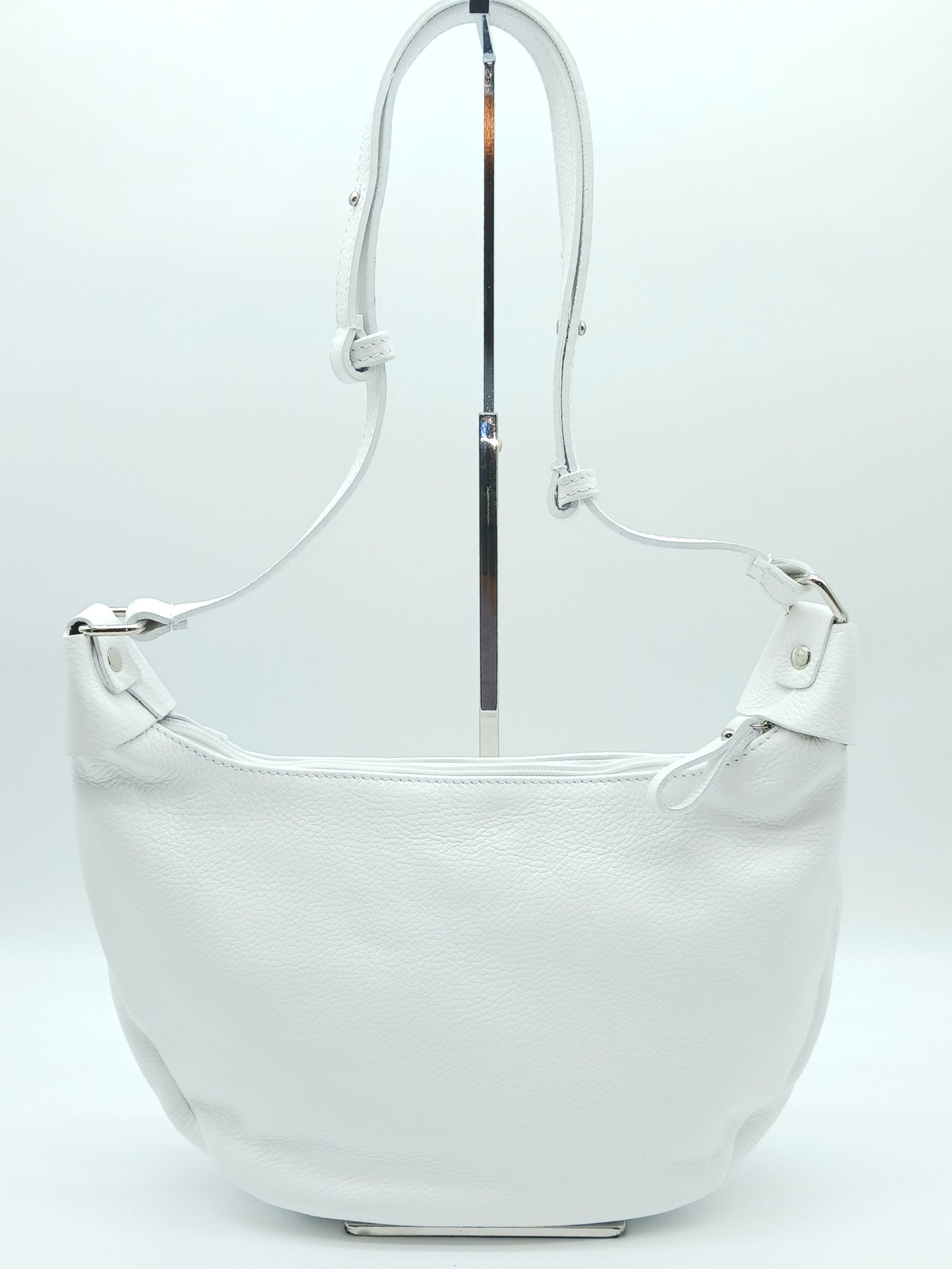 Genuine Pebble Leather Shoulder Handbag – Made In Italy - White