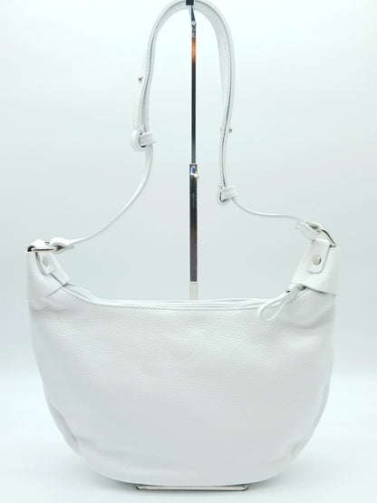 Genuine Pebble Leather Shoulder Handbag – Made In Italy - White