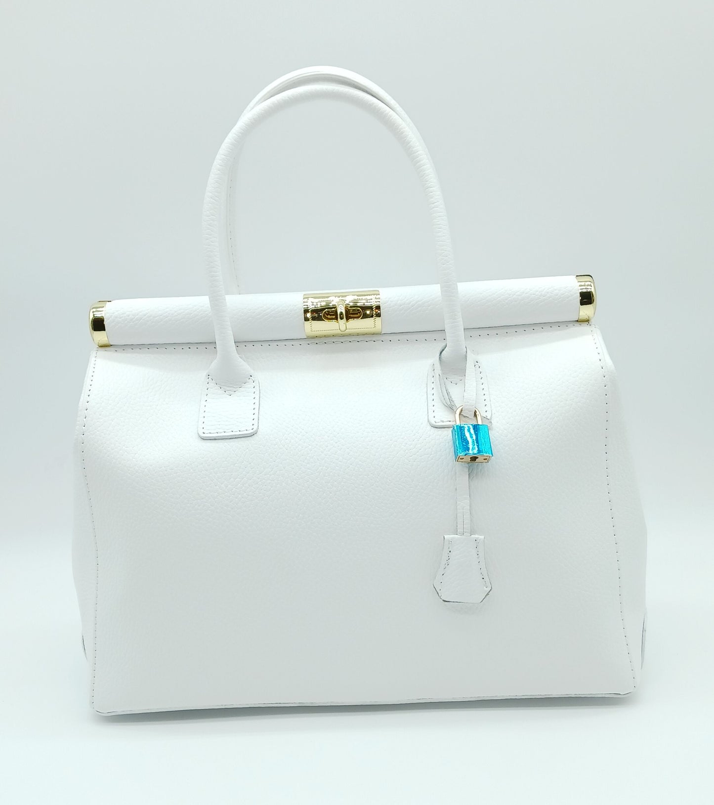 Lock & Key Genuine Pebble Leather Handbag Satchel - White – Made In Italy