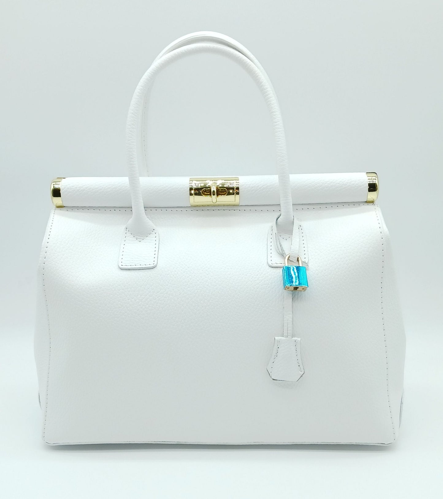 Lock & Key Genuine Pebble Leather Handbag Satchel - White – Made In Italy