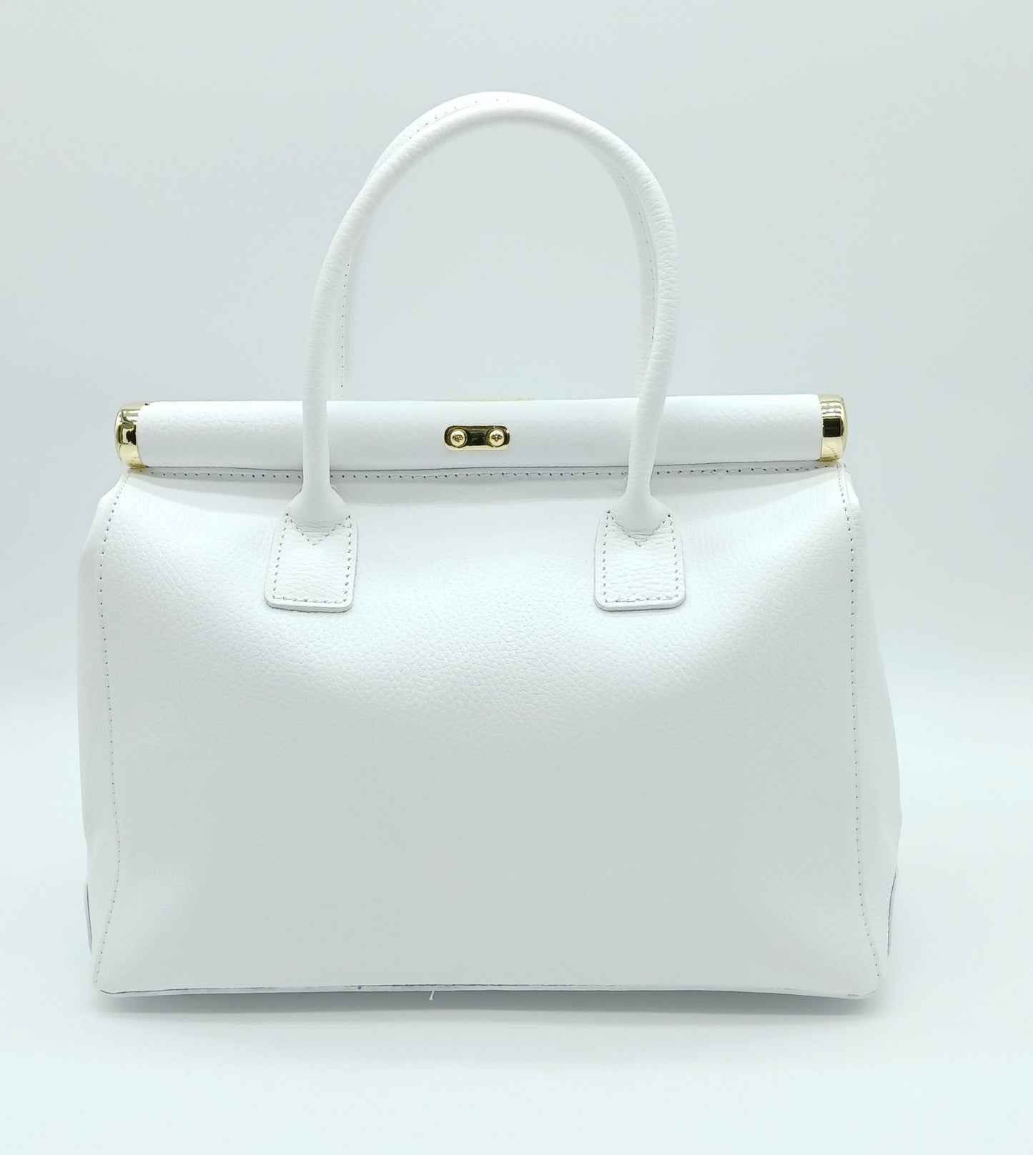 Lock & Key Genuine Pebble Leather Handbag Satchel - White – Made In Italy