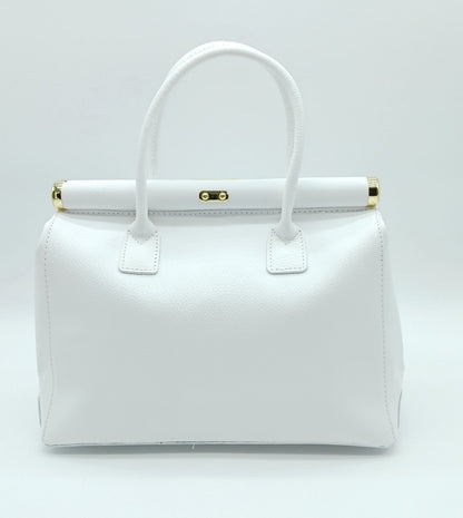 Lock & Key Genuine Pebble Leather Handbag Satchel - White – Made In Italy