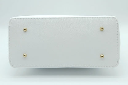Lock & Key Genuine Pebble Leather Handbag Satchel - White – Made In Italy