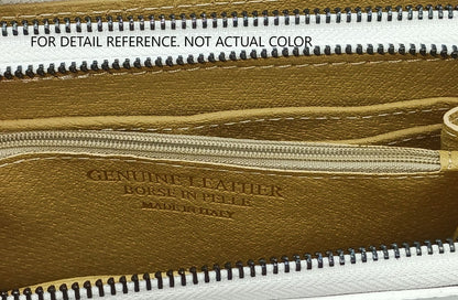 Genuine Pebble Leather Double Zip Wallet – Made In Italy - Cognac Brown