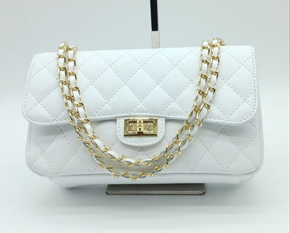 Genuine Leather Quilted Handbag (Medium) – Made In Italy - White