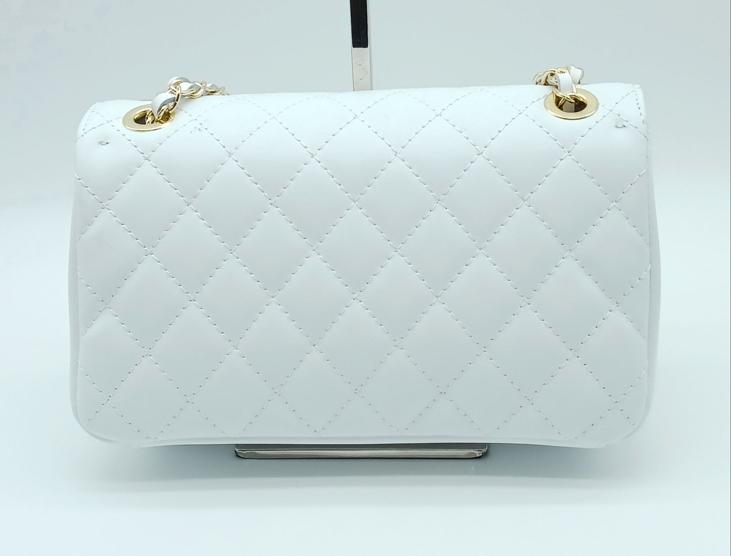 Genuine Leather Quilted Handbag (Medium) – Made In Italy - White