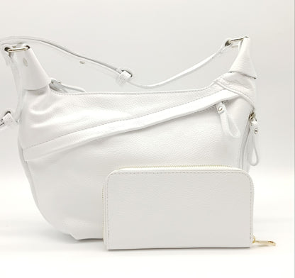 Genuine Pebble Leather Zip Wallet – Made In Italy - White