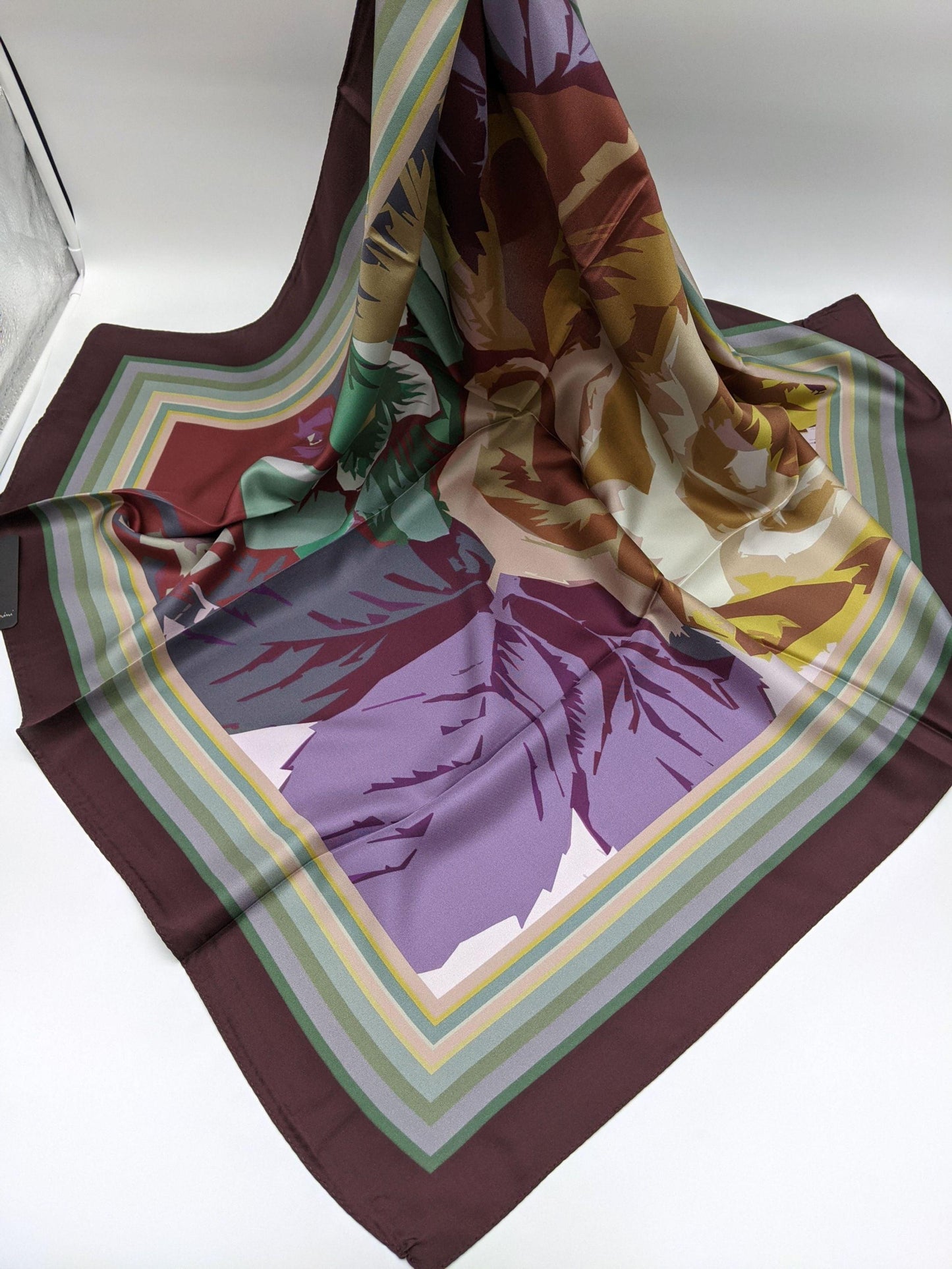 Designer Floral Silk Twill Scarf 35x35 – Made In Italy - Wine - DumasvilleBoutique