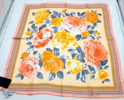 Designer Floral Silk Twill Square Scarf 26x26 – Made In Italy - Yellow