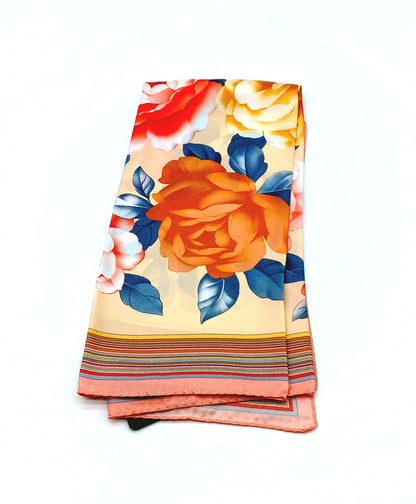 Designer Floral Silk Twill Square Scarf 26x26 – Made In Italy - Yellow