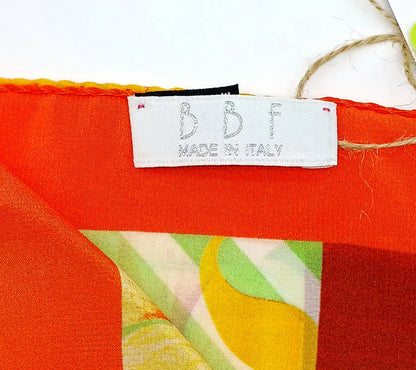 Italian Silk Handkerchief/Neckerchief Floral Square Scarf 17x17 – Made In Italy - Green, Yellow, Orange