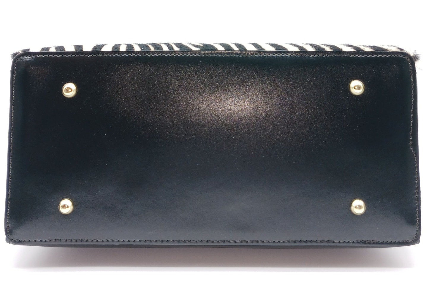 Lock & Key White Zebra Fur Black Genuine Leather Handbag Satchel – Made In Italy