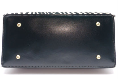 Lock & Key White Zebra Fur Black Genuine Leather Handbag Satchel – Made In Italy