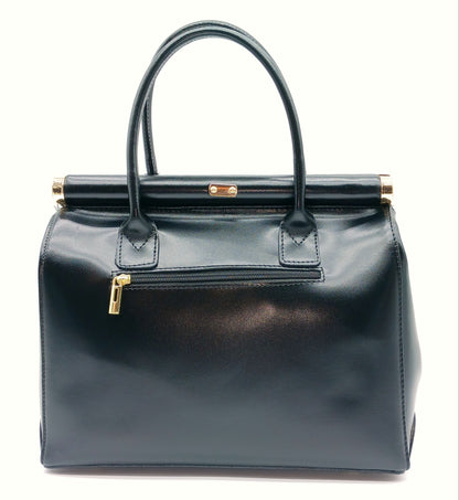 Lock & Key White Zebra Fur Black Genuine Leather Handbag Satchel – Made In Italy