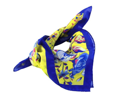 Silk Handkerchief/Neckerchief Blue Yellow Floral Square Scarf 17x17 – Made In Italy - DumasvilleBoutique