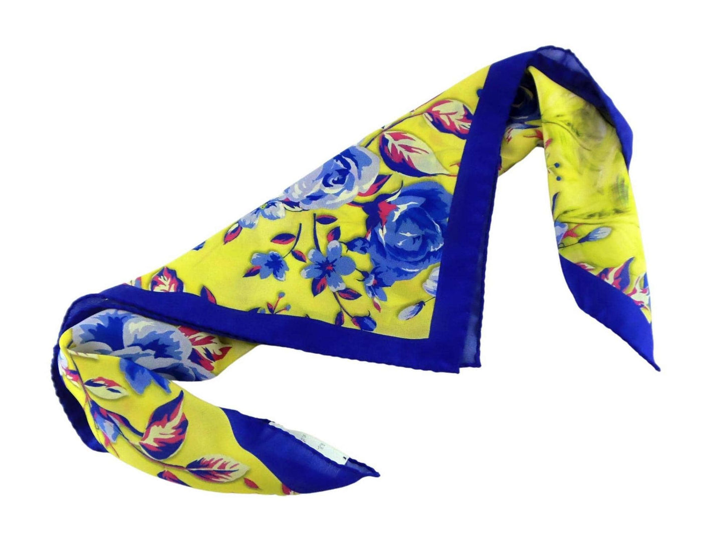 Silk Handkerchief/Neckerchief Blue Yellow Floral Square Scarf 17x17 – Made In Italy - DumasvilleBoutique