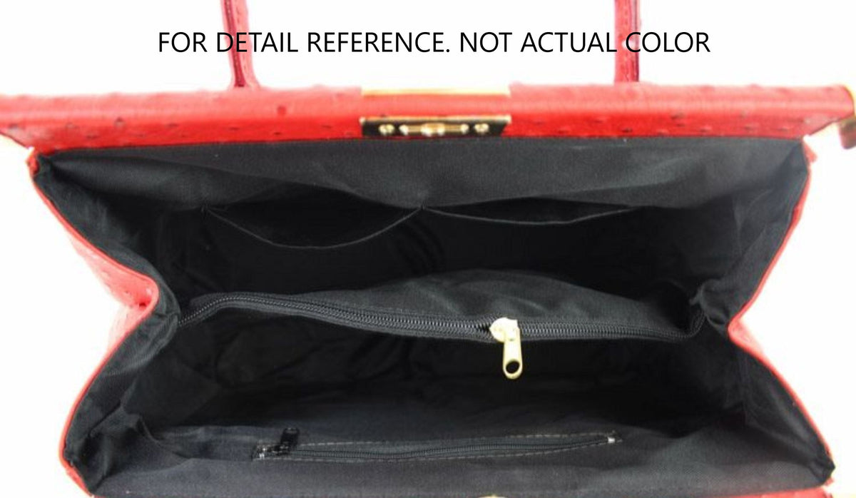 Lock & Key Genuine Ostrich Embossed Leather Handbag Satchel - Black – Made In Italy