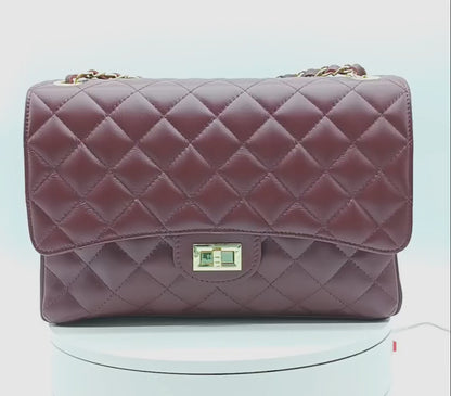 Genuine Leather Quilted Handbag (X-Large) Burgundy – Made In Italy