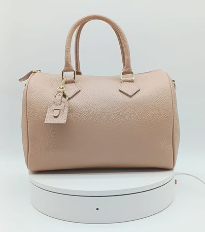 Pink Genuine Pebble Leather Satchel Shoulder Handbag – Made In Italy