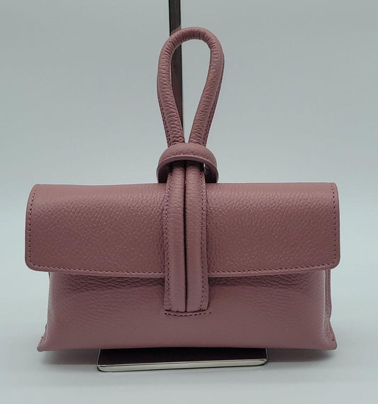 Genuine Pebble Leather Crossbody Handbag - Antique Pink – Made In Italy - DumasvilleBoutique