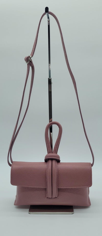 Genuine Pebble Leather Crossbody Handbag - Antique Pink – Made In Italy - DumasvilleBoutique