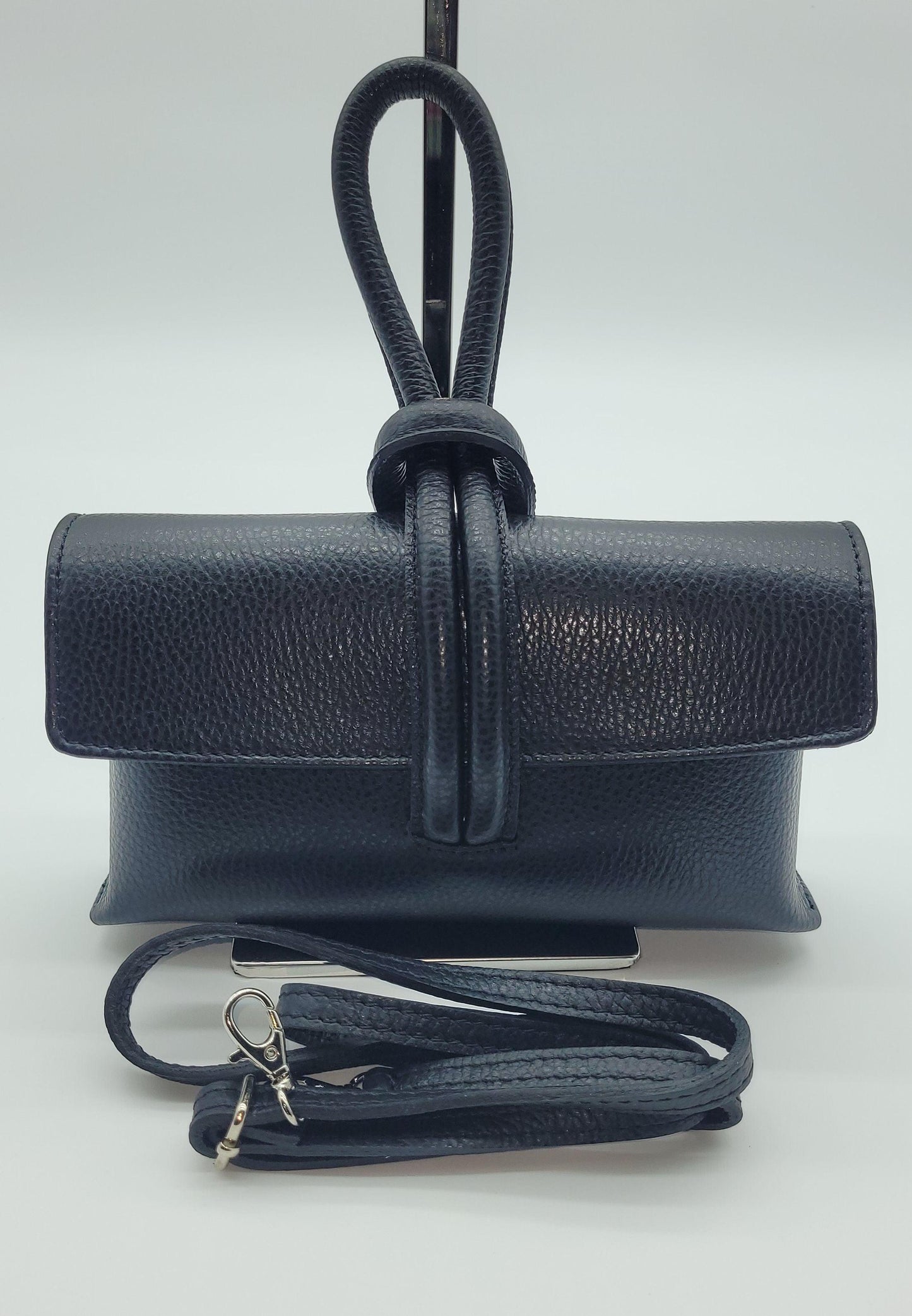 Genuine Pebble Leather Crossbody Handbag - Black – Made In Italy - DumasvilleBoutique