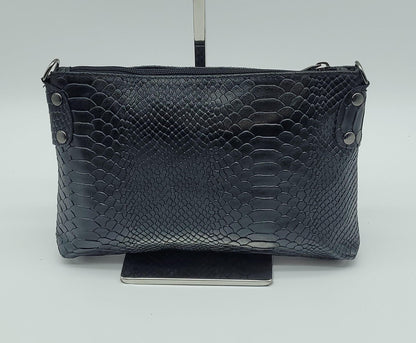 Snake Embossed Genuine Leather Crossbody Handbag - Black – Made In Italy - DumasvilleBoutique