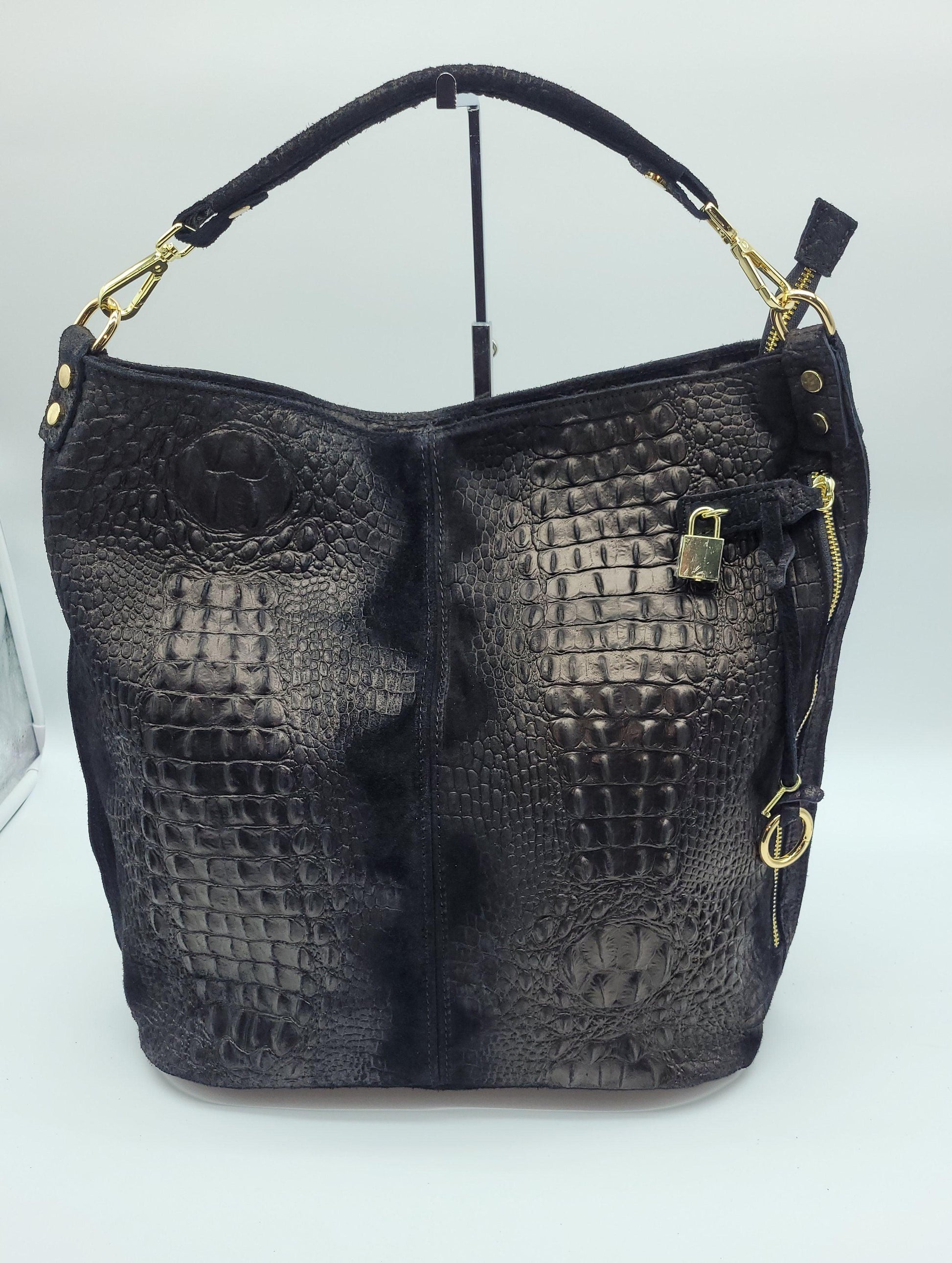 Black Croc-Embossed Bag