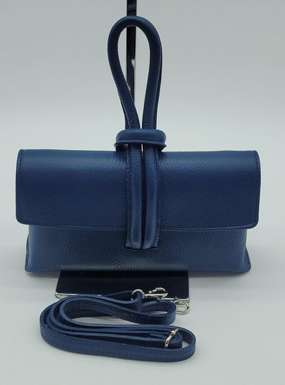 Genuine Pebble Leather Crossbody Handbag - Blue Jeans – Made In Italy - DumasvilleBoutique